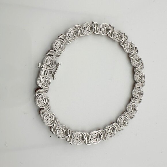 Beautiful Rose Gold Overlaying Sterling Silver Diamond Bracelet - Picture 8 of 14